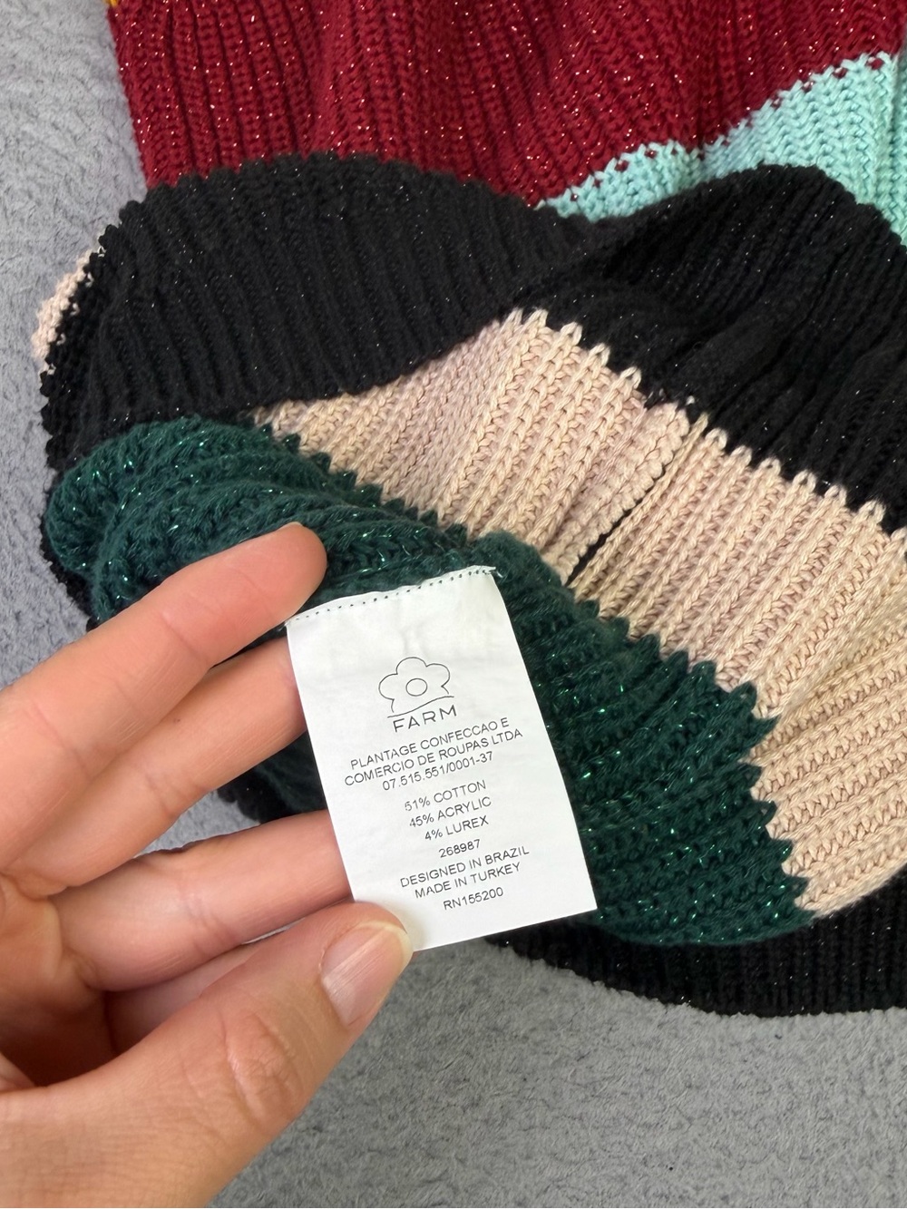 Farm Rio Boldly Striped Sweater Dress Womens XS Multi Turtleneck Metallic Knit - Picture 9 of 10